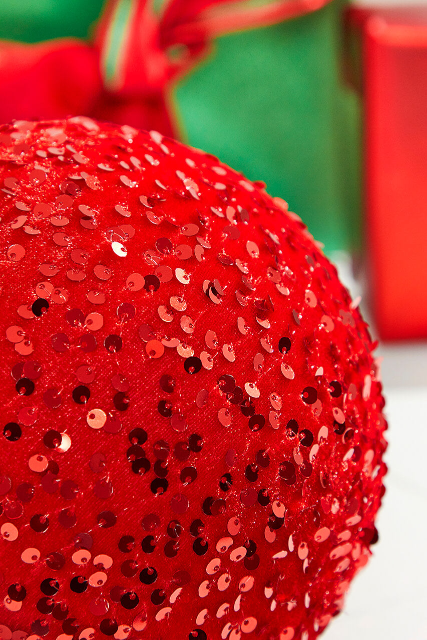8" Sequin Ball Ornament - Red