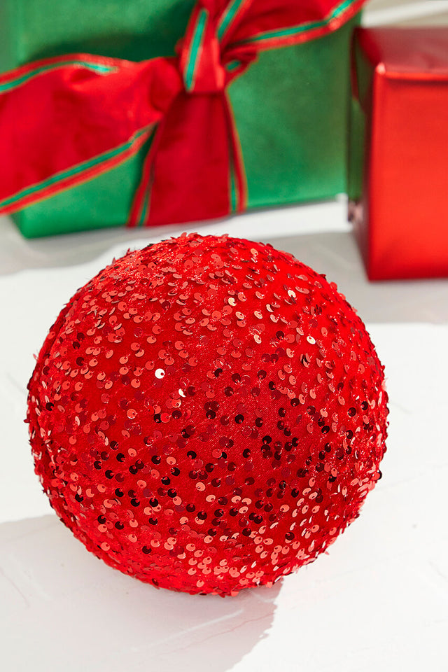 8" Sequin Ball Ornament - Red