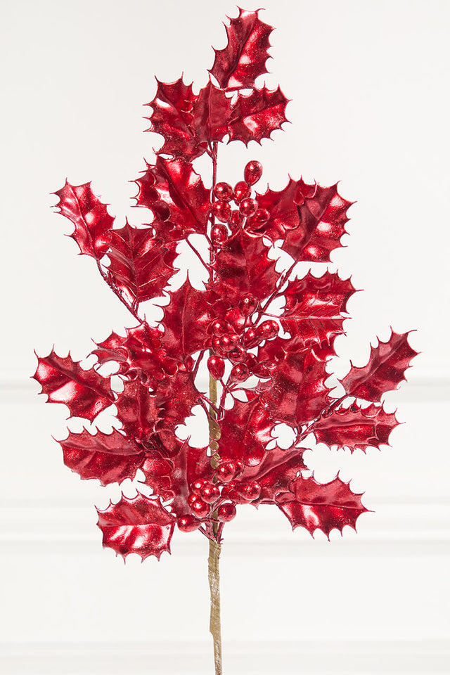 27" Red Metallic Holly Berry Stem