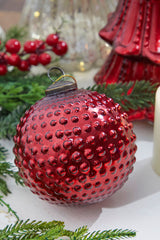 5" Round Hobnail Ruby Mercury Glass Ornament
