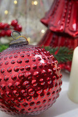 5" Round Hobnail Ruby Mercury Glass Ornament