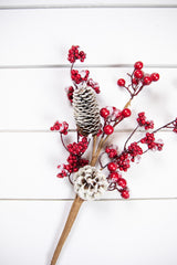 18” Frosted Red Melting Snow Berries with Cone Spray