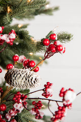 18” Frosted Red Melting Snow Berries with Cone Spray