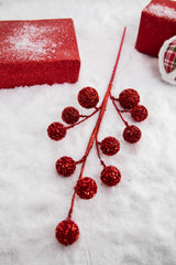 26” Red Glitter Tinsel Ball Spray