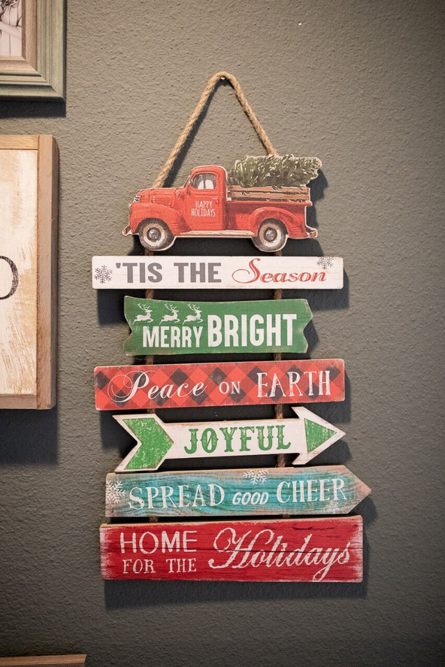 22.4” Wood Holiday Sign w/ Vehicle