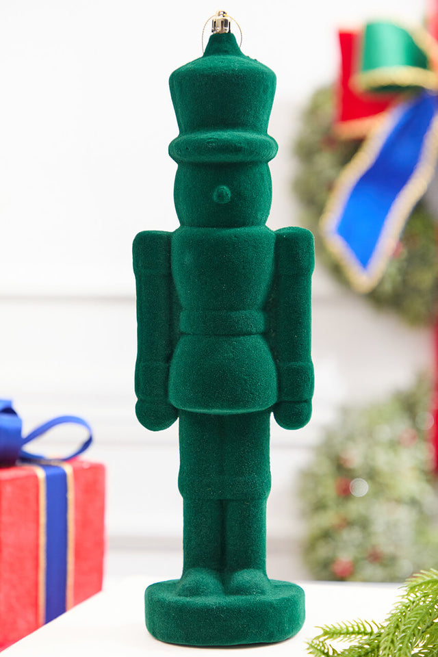 13" Flocked Green Nutcracker Ornament