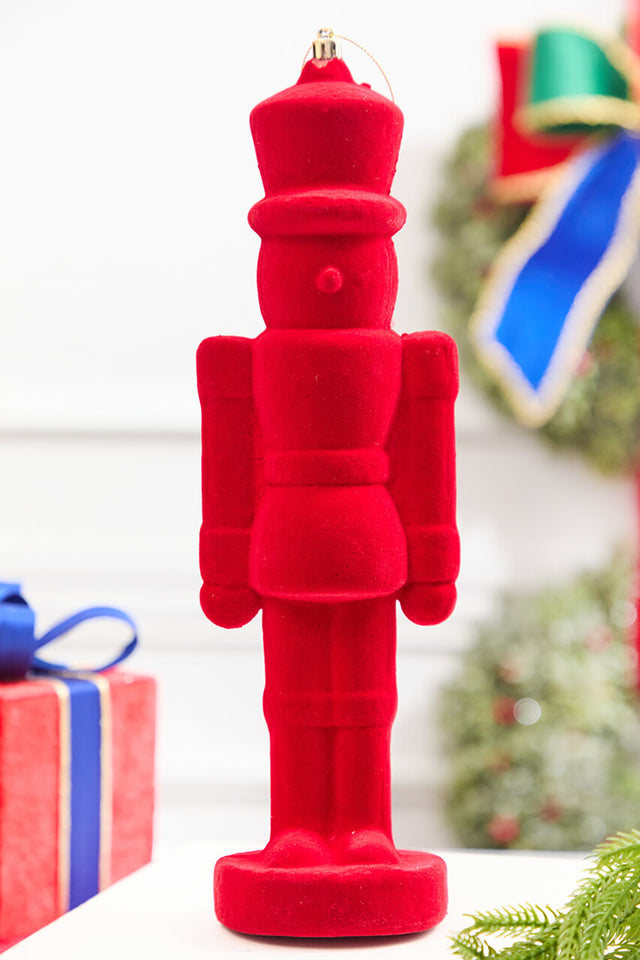 13" Flocked Red Nutcracker Ornament