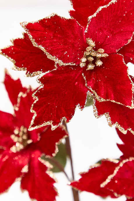 26" Red with Gold Glitter Poinsettia Spray