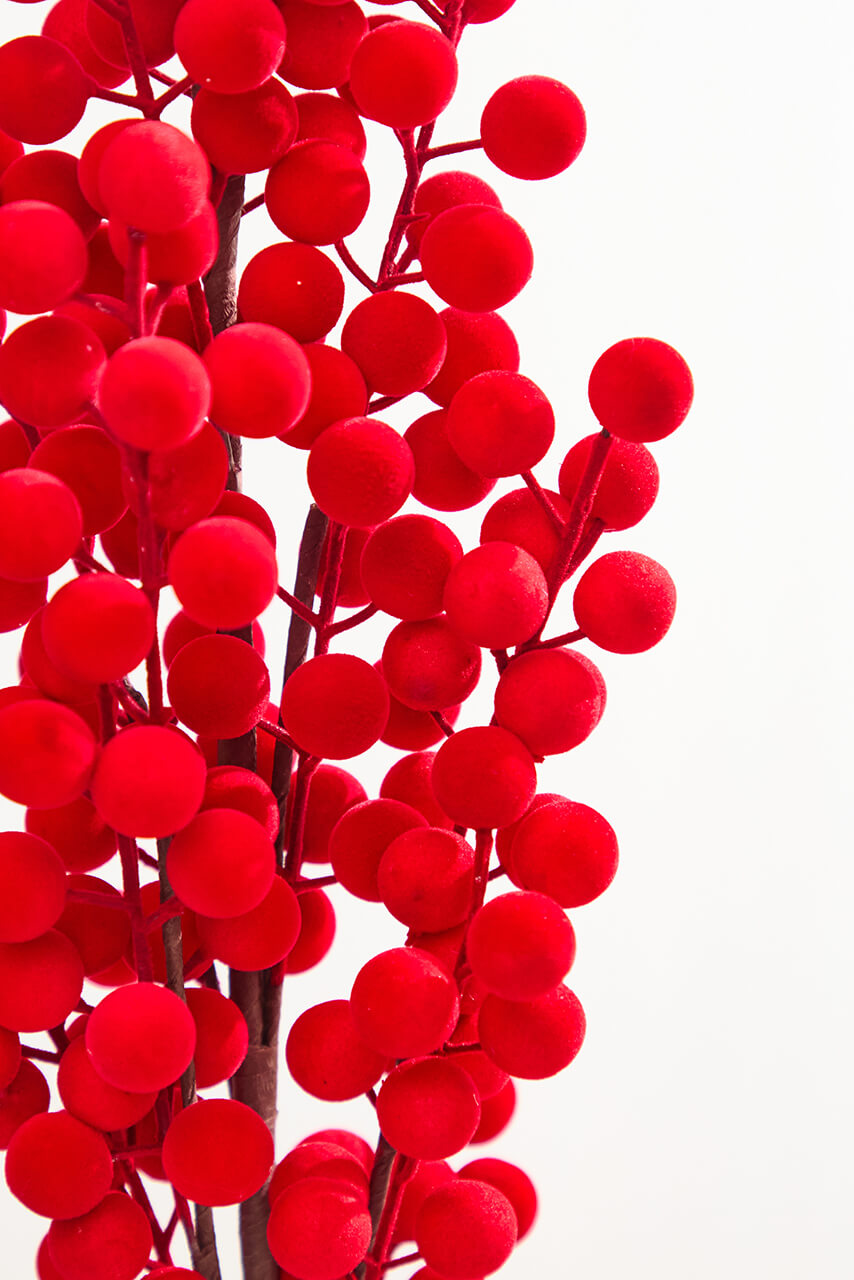 33" Red Flocked Berry Spray