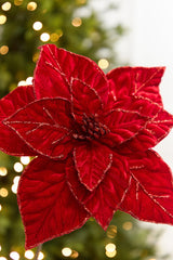 22" x 13" Red Velvet Poinsettia Stem