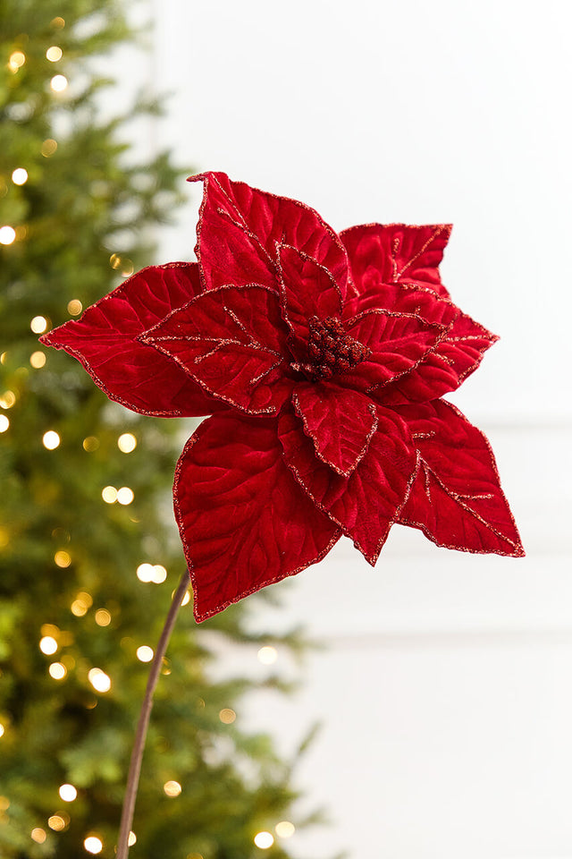22" x 13" Red Velvet Poinsettia Stem