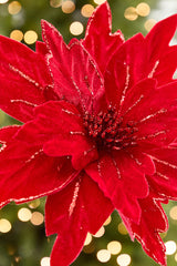 19” x 13.5" Velvet Glitter Poinsettia Stem