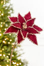 19" x 13" Red & Platinum Velvet Poinsettia Stem