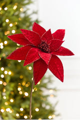 24” x 12" Red Velvet Glitter Edge Jewel Poinsettia Stem
