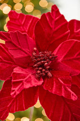 24" x 12" Red Velvet Glitter Center Poinsettia Stem