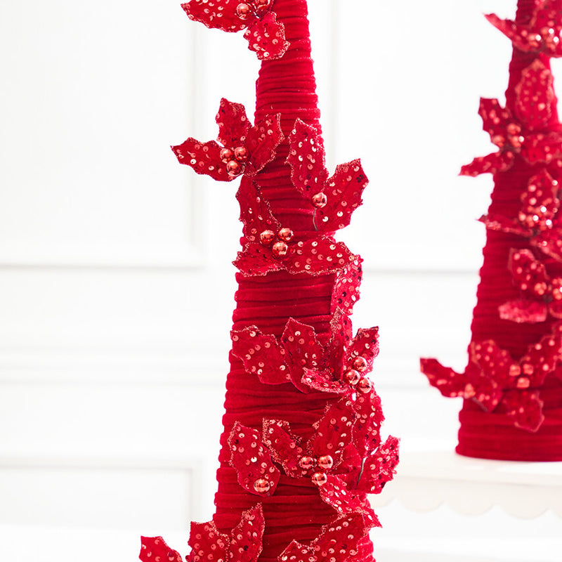 28" Red Velvet Cone Tree with Holly