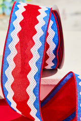 2.5" x 10 Yards Red, White & Blue Patterned Ribbon
