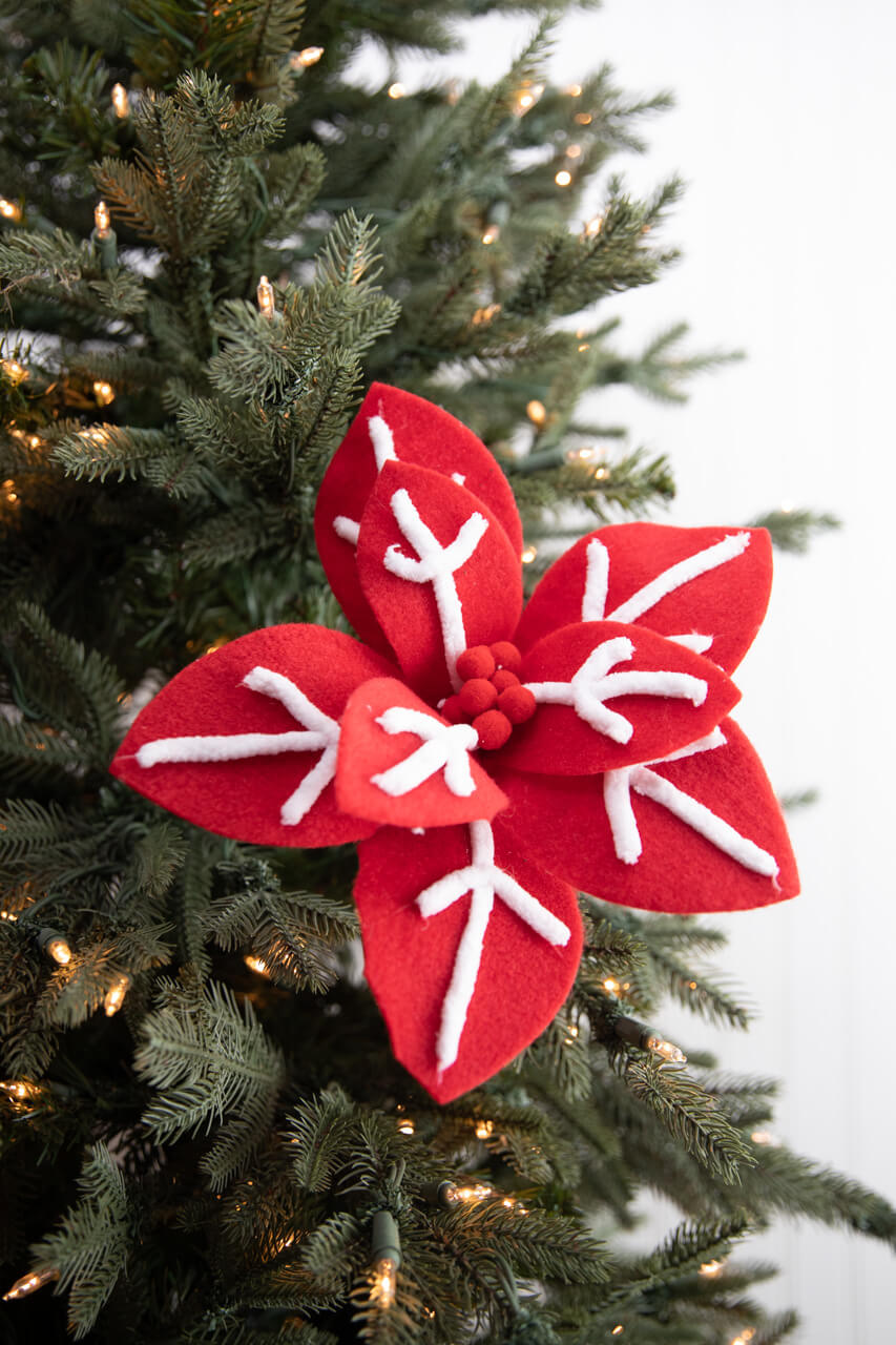 22” x 12" Red/White Snowflake Poinsettia Stem
