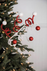 23” Red & White Glitter Curly Ball Stem