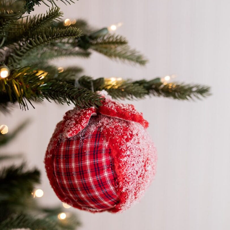 4 Inch Plaid Wool Ball Christmas Ornaments Decorative Hanging Ornaments