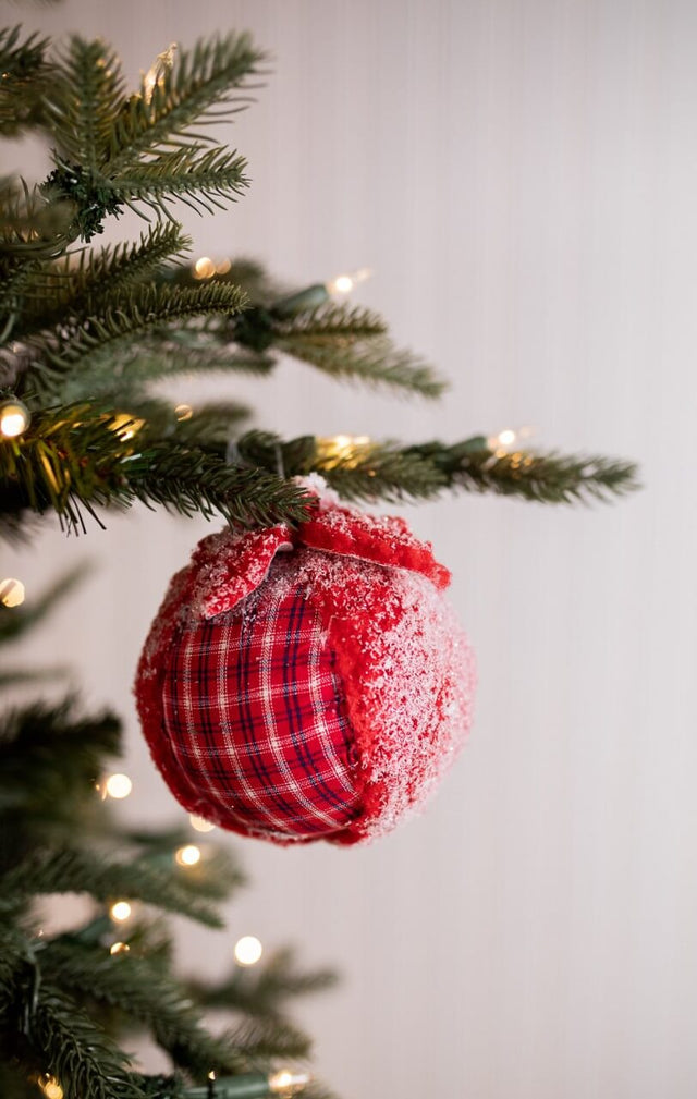 4” Plaid Wool Ball Christmas Ornaments