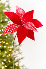19" x 12" Red & White Patterned Poinsettia Stem