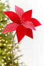 19" x 12" Red & White Patterned Poinsettia Stem