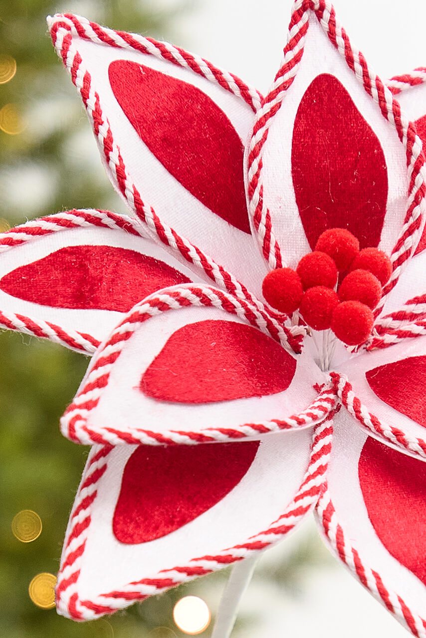 20" x 11.5" Whimsical Red & White Poinsettia Stem