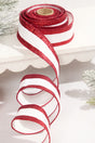 2.5" x 10 Yard White Dupioni with Red Glitter Stripe Ribbon