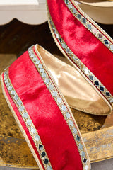 2.5 Inch x 5 Yard Red Dupion with Gold Sequin Trim Ribbon Luxury Christmas Decorative Accent
