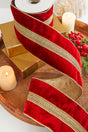 4” x 5 Yard Gold Braid Trim Velvet Gold Back Wired Ribbon - Red/Gold