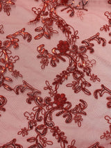 Elena'S Lace Red Polyester Lace Fabric - Red Corded Mesh Embroidered With Sequins, Double Scalloped Edge, 54" Width (1 Yard)