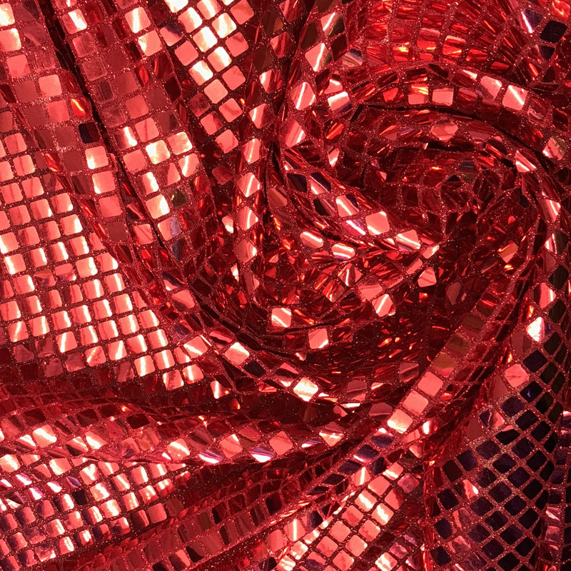 Red Square Foil Sequin Fabric - Red Square Foil, 42" Width (1 Yard)