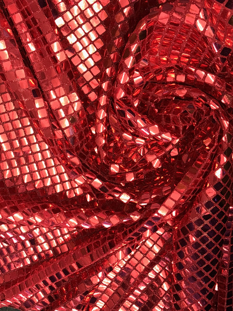 Red Square Foil Sequin Fabric - Red Square Foil, 42" Width (1 Yard)
