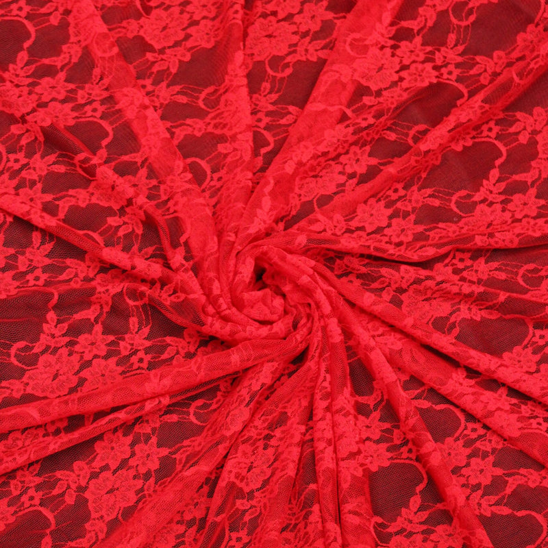 Red Stretch Lace Nylon Spandex Fabric - Shimmery Floral Sheer, 58/60" Width