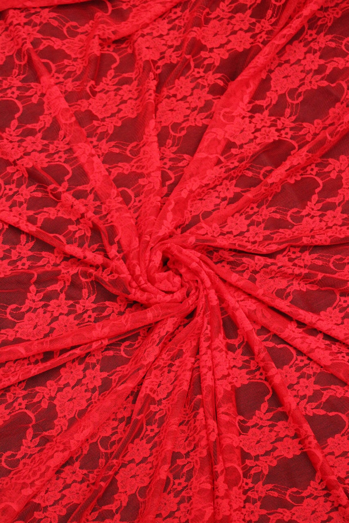 Red Stretch Lace Nylon Spandex Fabric - Shimmery Floral Sheer, 58/60" Width