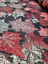 Brocade Gold and Burgundy Maple Leaves Fabric