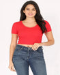 Lucky Fitted Crop Top Cotton Spandex Fabric - Red, Short Sleeve, Stretch (1 Piece)