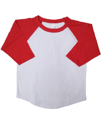 Lucky Friends Youth Raglan Cotton Fabric - Red, White Body, Burgundy Sleeves, Raglan 3/4 Sleeve (1 Piece)