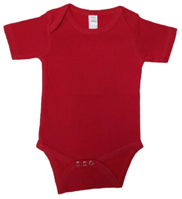 Lucky Friends 701 100 Percent Cotton Fabric - Red, Short Sleeve Baby Onesie (5 Sizes)