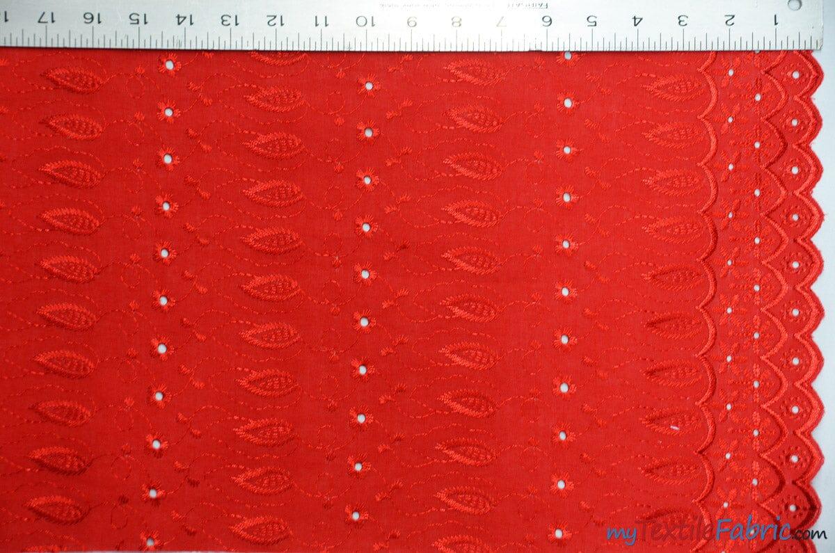 Polyester Cotton Eyelet Embroidery Fabric - Double Sided Border, 45" Wide, Multiple Colors (1 Yard)