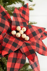 22” x 13" Wood Bead Buffalo Check Poinsettia Stem