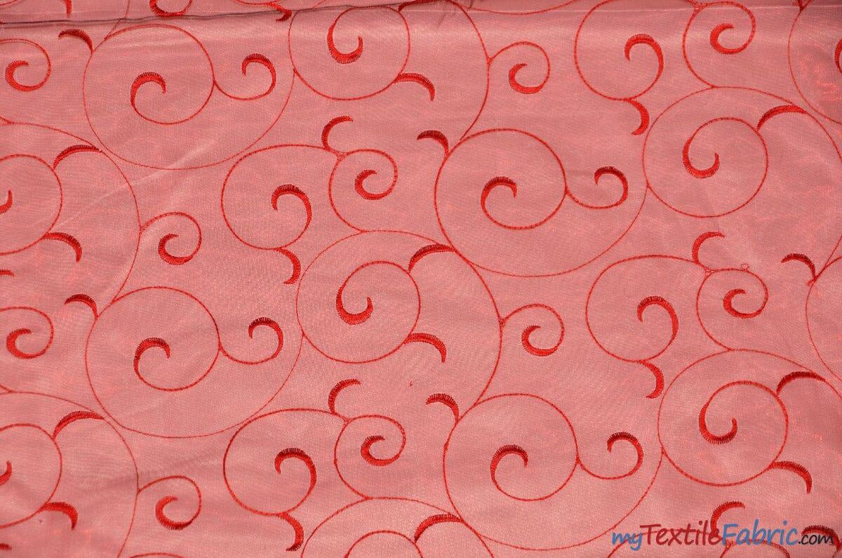 Swirl Organza Polyester Fabric - Embroidered Swirl Sheer, 52/54" Width, Multiple Colors (1 Yard)