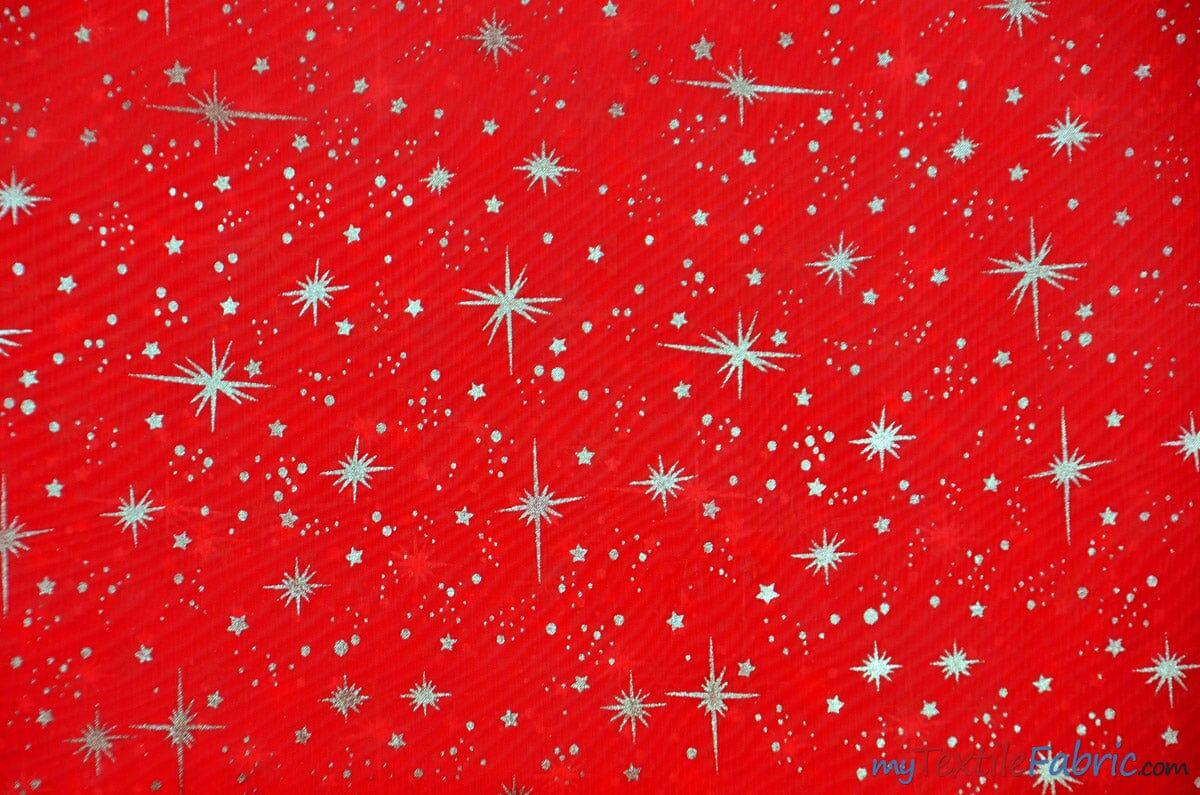 Shooting Star Foil Organza Polyester Fabric - Sheer Silver Metallic Star, 58/60" Width (1 Yard)