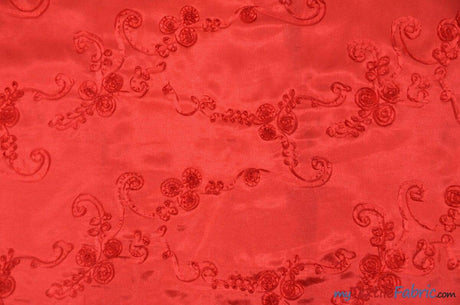 Ribbon Taffeta Polyester Fabric - Embroidered Ribbon Cord, Multiple Colors, 54" Width (1 Yard)