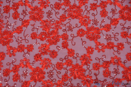 Luxury Mesh Embroidery Polyester Fabric - Embroidered Floral Mesh, 54" Width, Champagne (1 Yard)