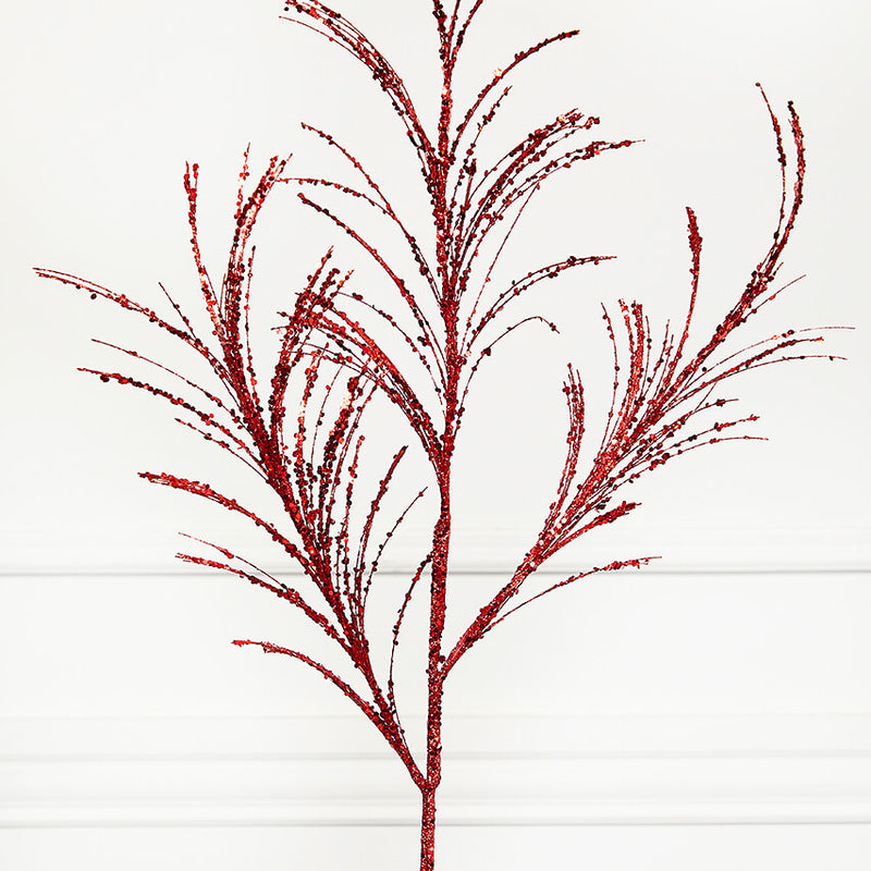 34 Inch Red Glitter Pampas Grass Spray