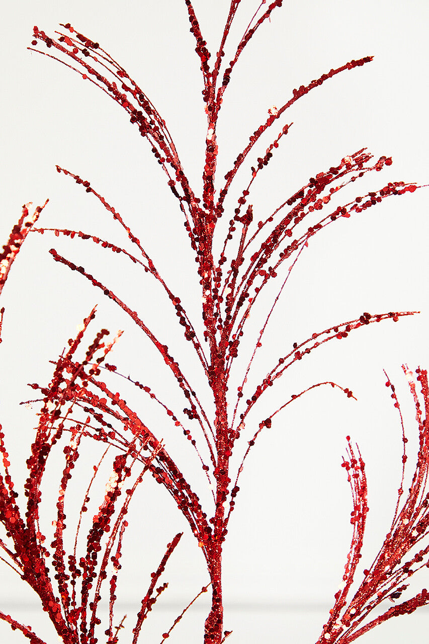 34 Inch Red Glitter Pampas Grass Spray