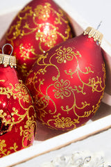 4ct Glass Drop Christmas Red Velvet Gold Floral Glitter Ornament Decorative Set