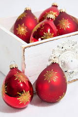 6ct Drop Glass Red & Velvet Gold Snowflake Ornament Set